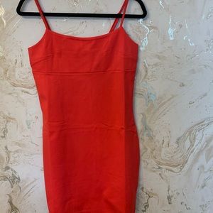 Red square neck bodycon dress
